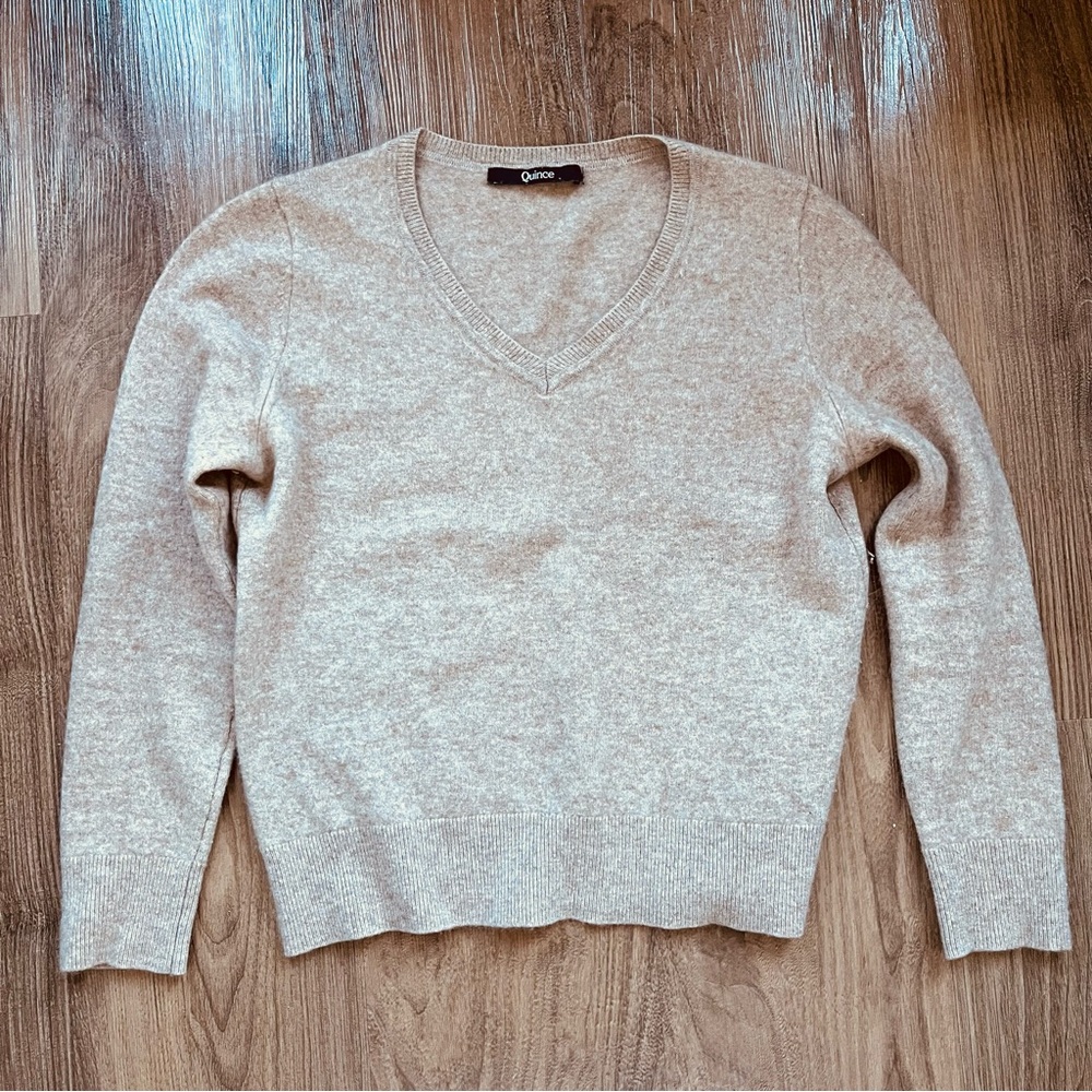 Quince Beige V-Neck Sweater